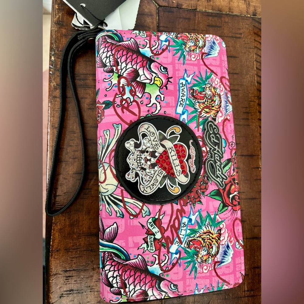 Ed Hardy Pink Tattoo Graphic Wristlet
